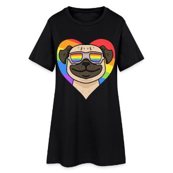 Mops Regenbogen Herz - Frauen T-Shirt-Kleid - Schwarz - Vorne
