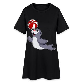 Seehund Schwimmen Wasserball Sommer - Frauen T-Shirt-Kleid - Schwarz - Vorne