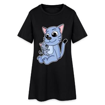 Katze Familie - Katze mit Baby - Katze - Frauen T-Shirt-Kleid - Schwarz - Vorne