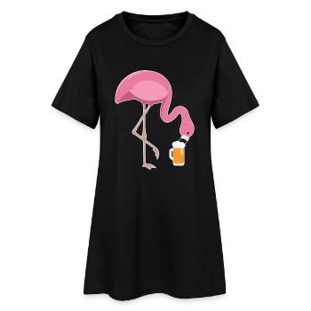 Flamingo Boire Bière Rose Flamant rose - Robe T-shirt Femme - noir - Devant