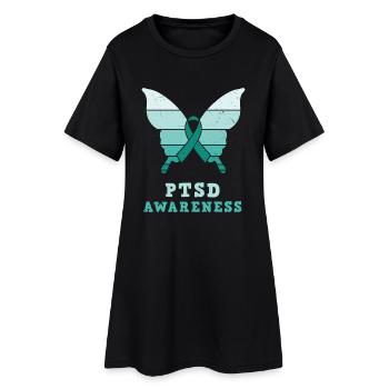 Papillon Ptsd Sensibilisation Ruban sarcelle - Robe T-shirt Femme - noir - Devant