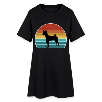 Basenji Hund Silhouette Vintage Sonnenuntergang für Hundeliebe - Frauen T-Shirt-Kleid - Schwarz - Vorne