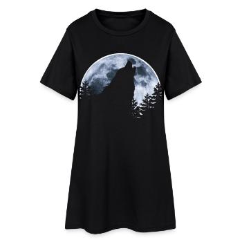 Loup hurle lune - La silhouette du loup - Robe T-shirt Femme - noir - Devant