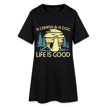 Camping Un campeur et un chien La vie est bonne - Robe T-shirt Femme - noir - Devant