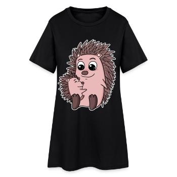 Famille hérisson - Hérisson avec bébé - Motif hérisson - Robe T-shirt Femme - noir - Devant