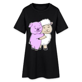 Pig and sheep cuddle cute animals - Women’s T-Shirt Dress - black - Front