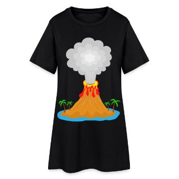 Volcano, eruption, volcanic island, lava, palm trees, mountain - Women’s T-Shirt Dress - black - Front