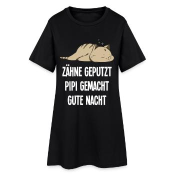 Zähne Geputzt Gute Nacht Katze Schlafshirt - Frauen T-Shirt-Kleid - Schwarz - Vorne