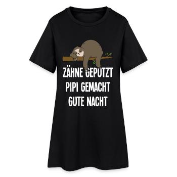 Zähne Geputzt Gute Nacht Faultier Schlafshirt - Frauen T-Shirt-Kleid - Schwarz - Vorne