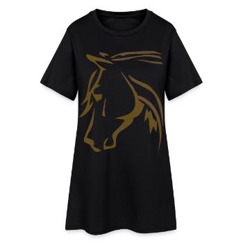 Cheval brun - Tête de cheval - Cavalier - Équitation - Robe T-shirt Femme - noir - Devant