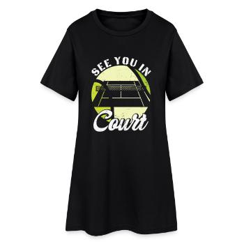 Lustiges Tennis-Design Wir sehen uns auf dem Platz - Frauen T-Shirt-Kleid - Schwarz - Vorne