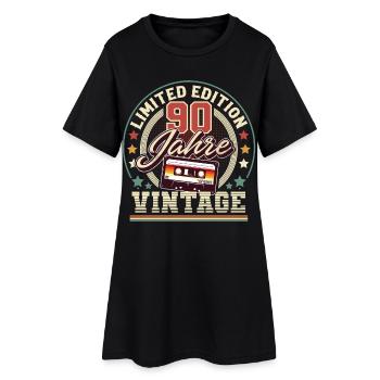 90. Geburtstag Vintage Audiokassette 90 Jahre - Frauen T-Shirt-Kleid - Schwarz - Vorne