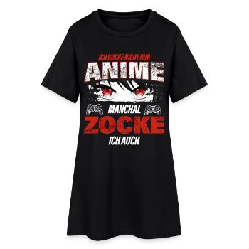 Ich Gucke Nicht Nur Anime Manchmal Zocke Ich Auch - Frauen T-Shirt-Kleid - Schwarz - Vorne