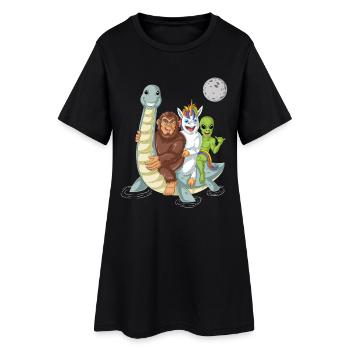 Bigfoot Alien Unicorn Riding Loch Ness - Robe T-shirt Femme - noir - Devant