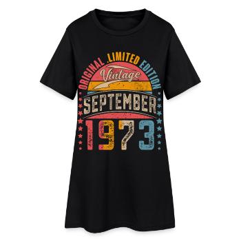 1973 Année de naissance Septembre Anniversaire - Robe T-shirt Femme - noir - Devant