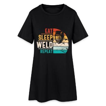 Schweißer Zitat Lustiges Design Essen Schlaf Schweißen Wiederholen - Frauen T-Shirt-Kleid - Schwarz - Vorne