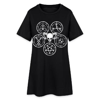 White demon skull and demonic symbols - Women’s T-Shirt Dress - black - Front