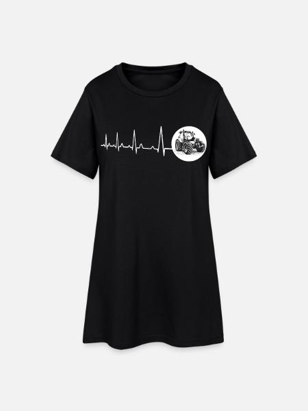Herzschlag mit Kreis Traktor weiss - Frauen T-Shirt-Kleid - Schwarz