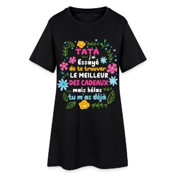Tata Cadeau Fête Des Mères 2022 Humour Fleur - Robe T-shirt Femme - noir - Devant
