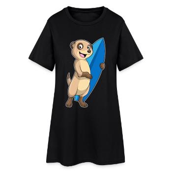 Erdmännchen Surfen Surfbrett Sommer - Frauen T-Shirt-Kleid - Schwarz - Vorne