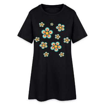 Fleur Bleu Clair Bleu Fleur Fleurs Bleu Rouge Hippie - Robe T-shirt Femme - noir - Devant