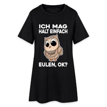Ich mag halt einfach Eulen - Frauen T-Shirt-Kleid - Schwarz - Vorne