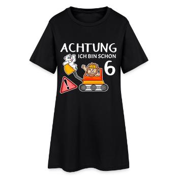 Bagger 6. Geburtstag 6 Jahre Baustelle Geschenk - Frauen T-Shirt-Kleid - Schwarz - Vorne
