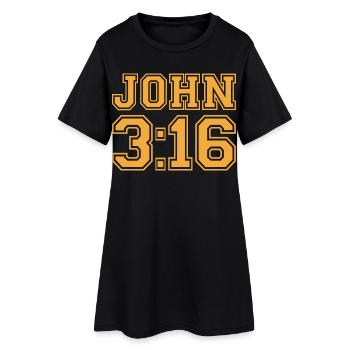 Jean 3:16 Typographie Varsity en gras - Robe T-shirt Femme - noir - Devant