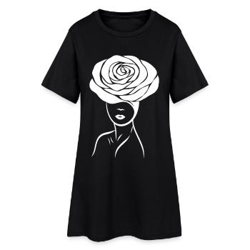Fille / Dame avec une fleur (rose) sur la tête - Robe T-shirt Femme - noir - Devant