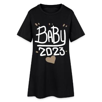 Grossesse Bébé enceinte 2023 - Robe T-shirt Femme - noir - Devant