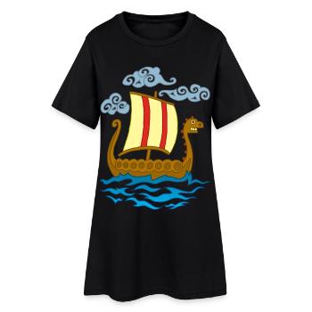 Lustiger Wikinger Drakkar - Frauen T-Shirt-Kleid - Schwarz - Vorne