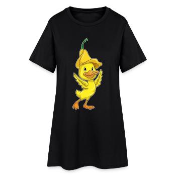 Ente Glockenblume - Frauen T-Shirt-Kleid - Schwarz - Vorne
