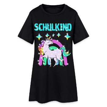 Schulkind Glitzer Einhorn mit Regenbogen - Frauen T-Shirt-Kleid - Schwarz - Vorne