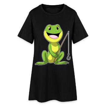 Canne à pêche Pêcheur Pêcheur Grenouille Canne à pêche - Robe T-shirt Femme - noir - Devant