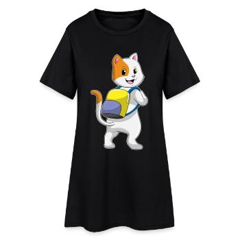 Chat en tant que randonneur avec sac à dos - Robe T-shirt Femme - noir - Devant