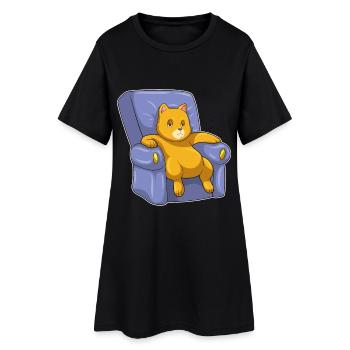 Katze Sofa - Frauen T-Shirt-Kleid - Schwarz - Vorne