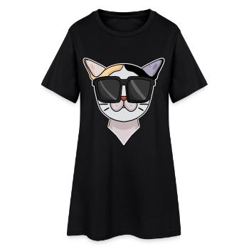 Japanese Bobtail Katze mit Sonnenbrille - Frauen T-Shirt-Kleid - Schwarz - Vorne