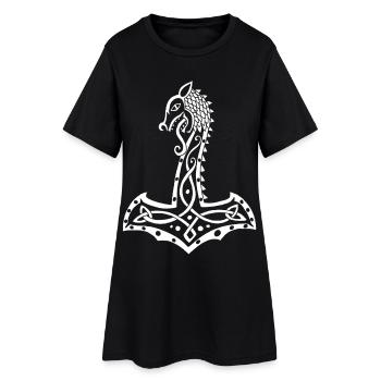 Loup blanc et marteau de Thor - Robe T-shirt Femme - noir - Devant