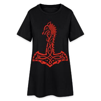 Loup rouge et marteau de Thor - Robe T-shirt Femme - noir - Devant