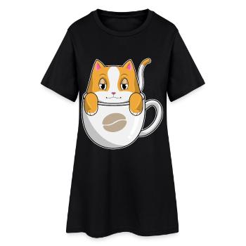 Tasse à café chat - Robe T-shirt Femme - noir - Devant
