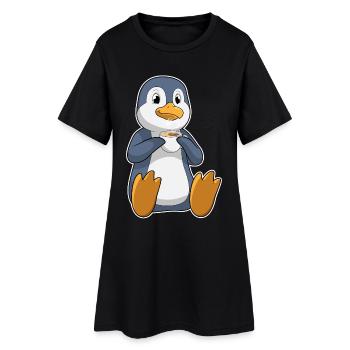 Tasse à café pingouin - Robe T-shirt Femme - noir - Devant