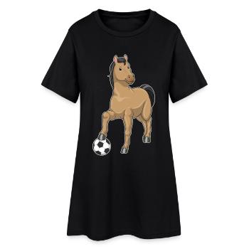 Pferd Fußballspieler Fußball - Frauen T-Shirt-Kleid - Schwarz - Vorne