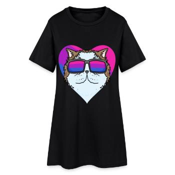 Chat persan bisexuel - Chat avec lunettes - Robe T-shirt Femme - noir - Devant