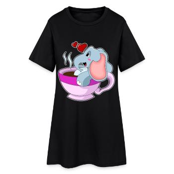 Elefant Kaffee Tasse - Frauen T-Shirt-Kleid - Schwarz - Vorne