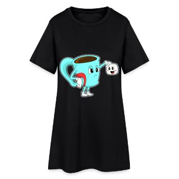 Kaffee Tasse - Frauen T-Shirt-Kleid - Schwarz - Vorne