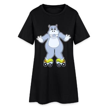 Patins à roulettes hippopotames - Robe T-shirt Femme - noir - Devant