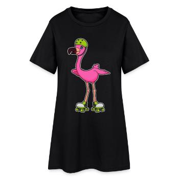 Flamingo Rollschuhfahren Rollschuhe - Frauen T-Shirt-Kleid - Schwarz - Vorne
