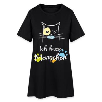 Ich hasse Menschen! Katze, Miesepeter - Frauen T-Shirt-Kleid - Schwarz - Vorne