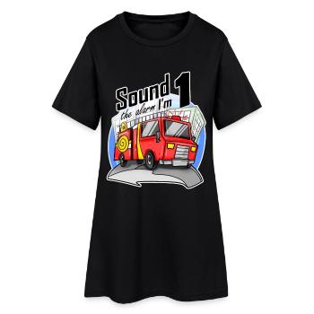 Bébé 1 an Jeune camion de pompiers Voiture - Robe T-shirt Femme - noir - Devant