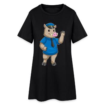 Eber Polizist Polizeimütze Polizei - Frauen T-Shirt-Kleid - Schwarz - Vorne